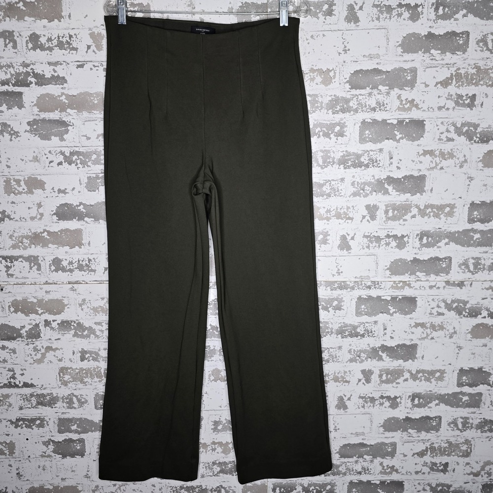 Banana Republic Pants Women L Dark Green Ponte Pull-On Elastic Waist Relaxed Leg